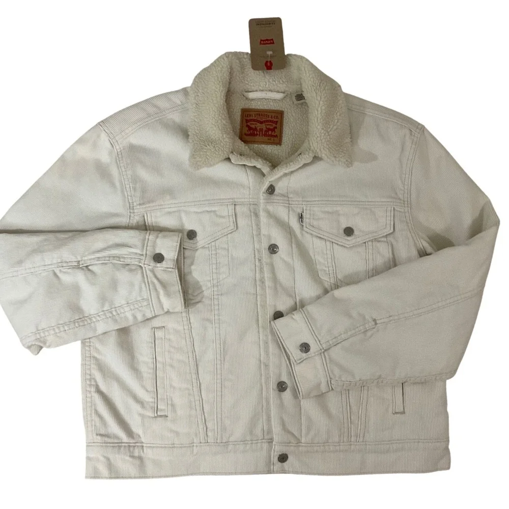 Levis Corduroy Sherpa Lined Trucker Jacket Cream White L NWT‎